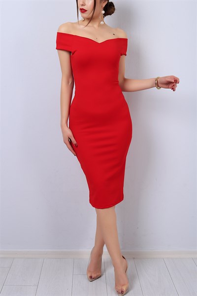 Kırmızı Bayan Elbise 13396B