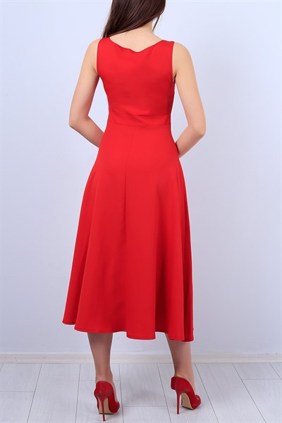Kırmızı Bayan Kolsuz Elbise 11413B