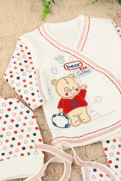 Kırmızı Bear Ayı Nakışlı 5 Parçalı Erkek Zıbın Seti 158770