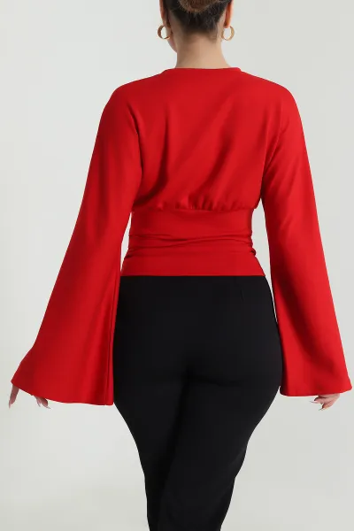 Kırmızı Belden Oturtmalı Modal Kadın Bluz 491646
