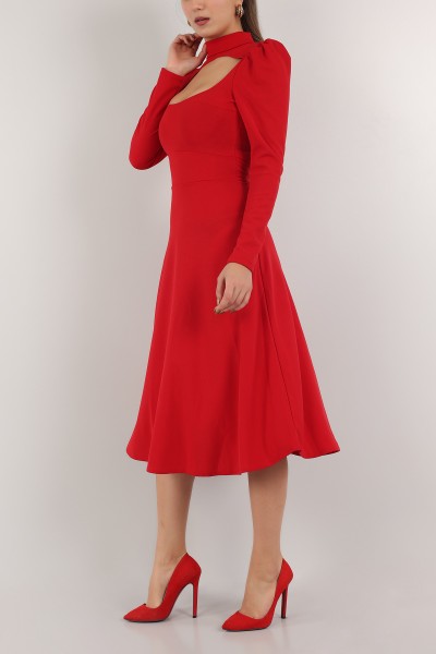 Kırmızı Beli Bağlamalı Elbise 154124