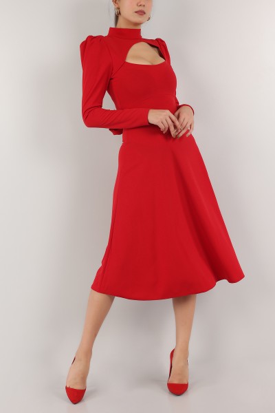 Kırmızı Beli Bağlamalı Elbise 154124