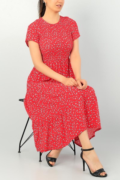 Kırmızı Beli Gipeli Dokuma Elbise 71809