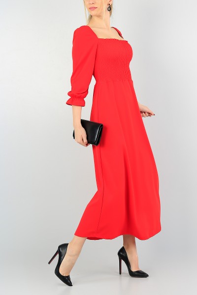 Kırmızı Beli Gipeli Elbise 58934