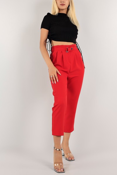Kırmızı Beli Lastikli Bayan Pantolon 125895