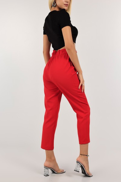 Kırmızı Beli Lastikli Bayan Pantolon 125895