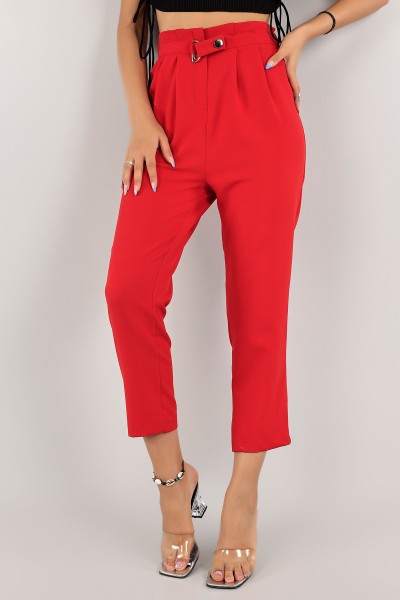 Kırmızı Beli Lastikli Bayan Pantolon 125895
