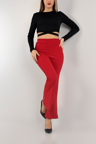 Kırmızı Beli Lastikli Bayan Pantolon 139454