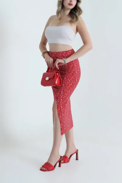 Kırmızı Beli Lastikli Helen Kadın Etek 481679