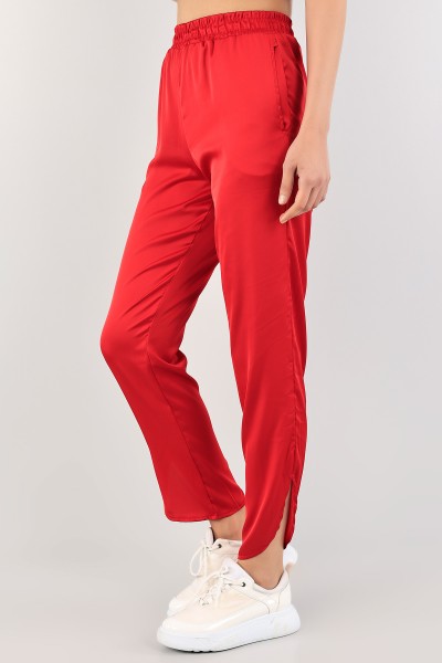 Kırmızı Beli Lastikli Saten Pantolon 109584