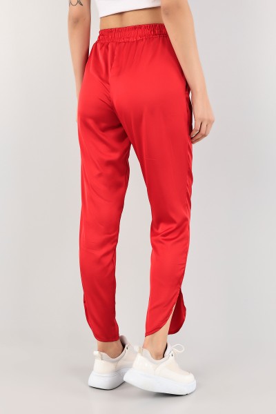 Kırmızı Beli Lastikli Saten Pantolon 109584