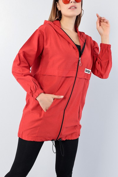 Kırmızı Beli Sıkmalı Bayan İnce Mevsimlik Mont 75131