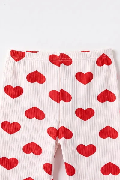 Kırmızı Beyaz   (1-3 Yaş) Kalp Desenli  Raporlu Kız Çocuk Pijama Takım 477351