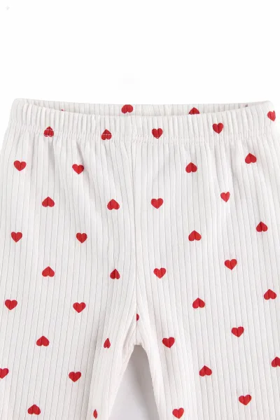 Kırmızı Beyaz   (1-3 Yaş) Küçük Kalp Desenli  Raporlu Kız Çocuk Pijama Takım 477355