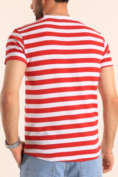 Kırmızı Beyaz Çizgili Regular Fit Erkek Tişört 188013