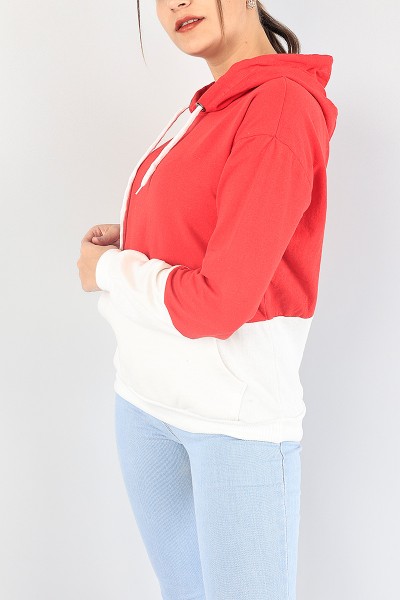 Kırmızı Beyaz Kapüşonlu İçi Şardonlu Sweat 87759