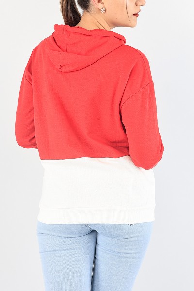 Kırmızı Beyaz Kapüşonlu İçi Şardonlu Sweat 87759