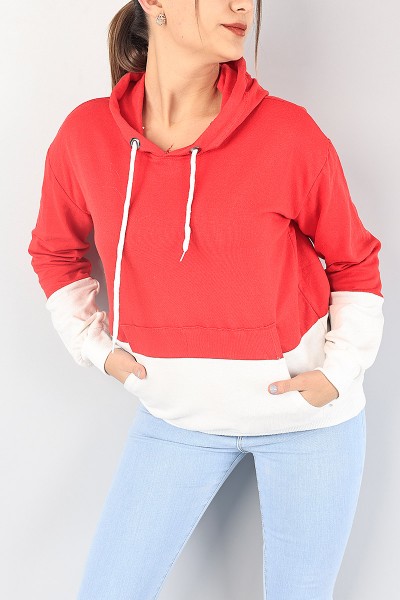 Kırmızı Beyaz Kapüşonlu İçi Şardonlu Sweat 87759