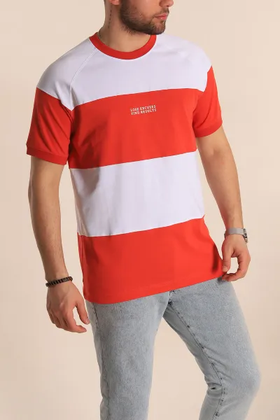 Kırmızı Beyaz Regular Fit Yazı Detay Reglan Kol Erkek Tişört 262734