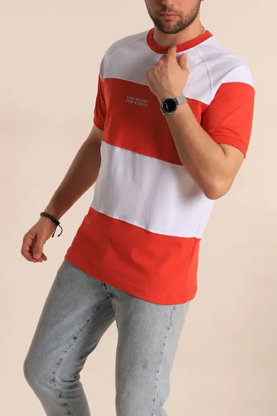 Kırmızı Beyaz Regular Fit Yazı Detay Reglan Kol Erkek Tişört 262734