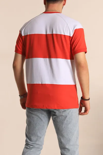 Kırmızı Beyaz Regular Fit Yazı Detay Reglan Kol Erkek Tişört 262734