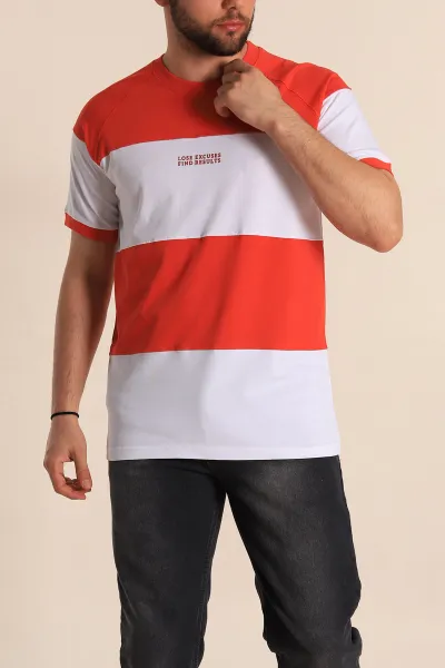 Kırmızı Beyaz Regular Fit Yazı Detay Reglan Kol Erkek Tişört 265009