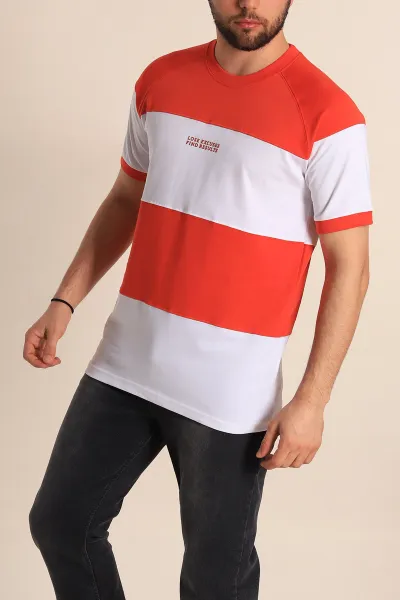 Kırmızı Beyaz Regular Fit Yazı Detay Reglan Kol Erkek Tişört 265009