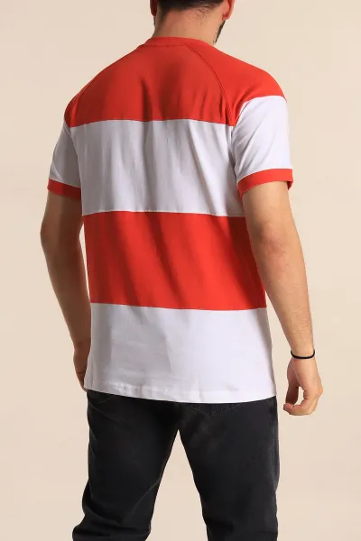 Kırmızı Beyaz Regular Fit Yazı Detay Reglan Kol Erkek Tişört 265009