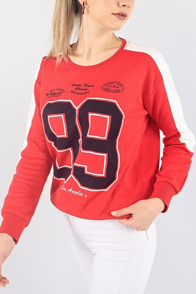 Kırmızı Bisiklet Yaka Bayan Sweat 87754