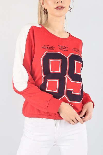 Kırmızı Bisiklet Yaka Bayan Sweat 87754