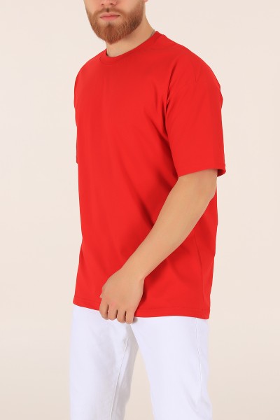 Kırmızı Bisiklet Yaka Oversize Erkek Tişört 169582