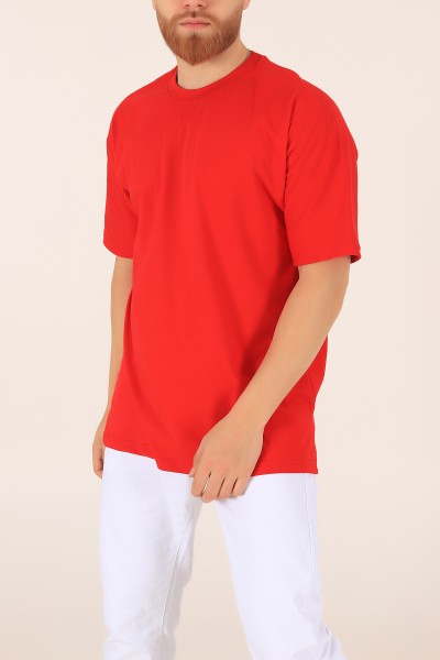 Kırmızı Bisiklet Yaka Oversize Erkek Tişört 169582