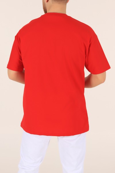 Kırmızı Bisiklet Yaka Oversize Erkek Tişört 169582