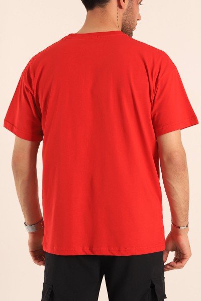 Kırmızı Bisiklet Yaka Oversize Erkek Tişört 184253