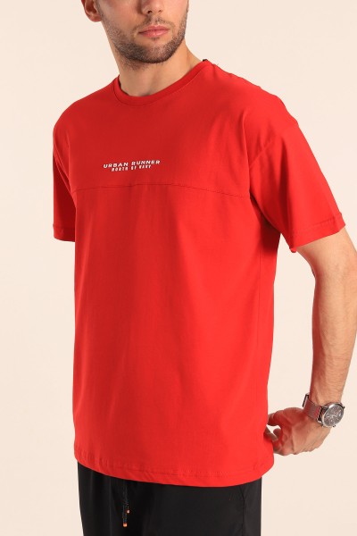 Kırmızı Bisiklet Yaka Oversize Erkek Tişört 184253