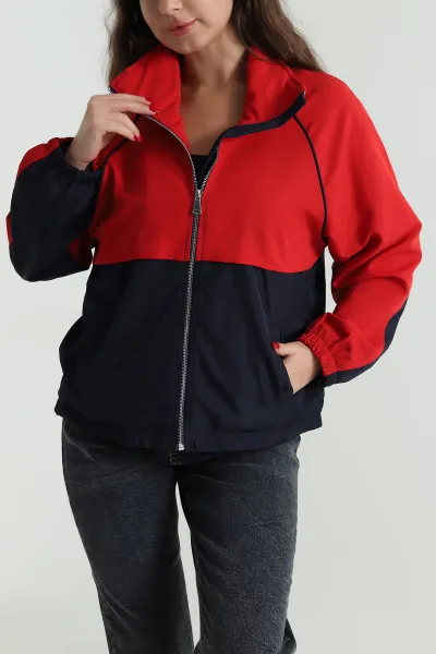 Kırmızı Biyeli Fermuarlı Kadın Ceket 494168