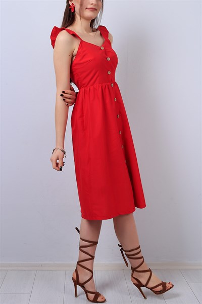 Kırmızı Boydan Düğmeli Bayan Elbise 14011B