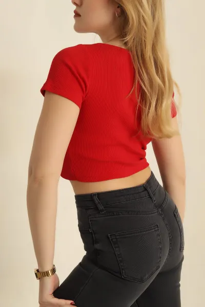 Kırmızı Büzgülü Fitilli Bluz 251424