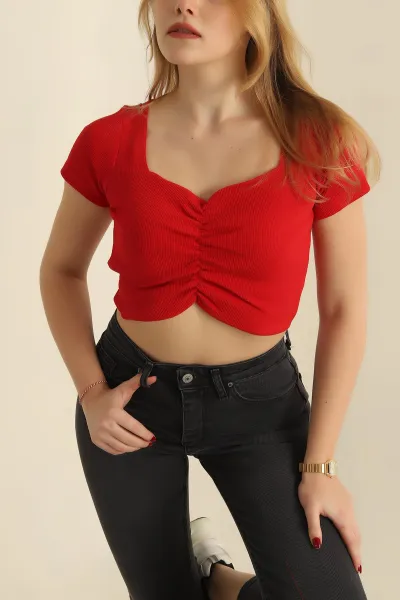 Kırmızı Büzgülü Fitilli Bluz 251424