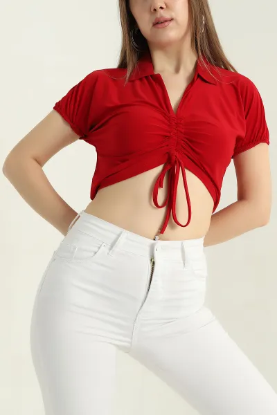 Kırmızı Büzgülü Sandy Kadın Bluz 347016