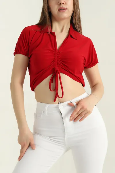Kırmızı Büzgülü Sandy Kadın Bluz 347016