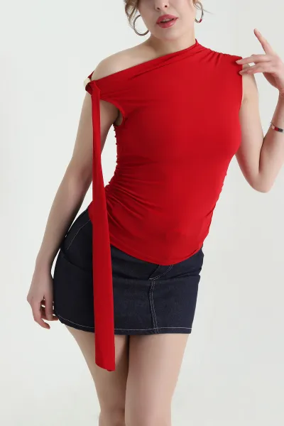 Kırmızı Büzgülü Sandy Kadın Bluz 438504