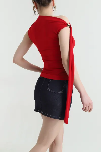 Kırmızı Büzgülü Sandy Kadın Bluz 438504