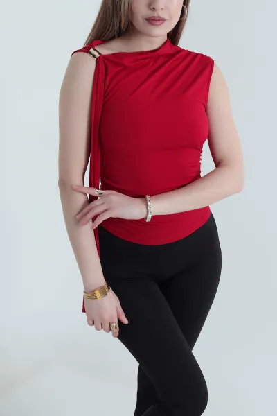 Kırmızı Büzgülü Sandy Kadın Bluz 447788