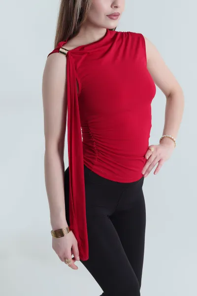 Kırmızı Büzgülü Sandy Kadın Bluz 447788