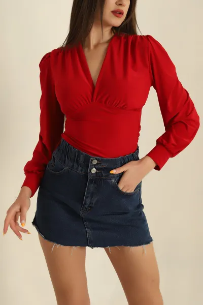 Kırmızı Büzgülü Sandy Kumaş Bluz 267056