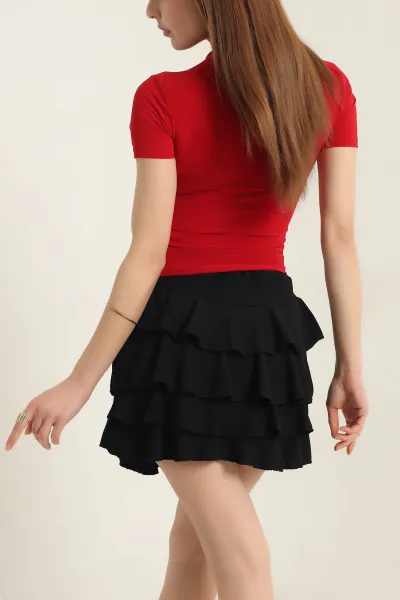 Kırmızı Büzgülü Sendy Kumaş Bluz 337554