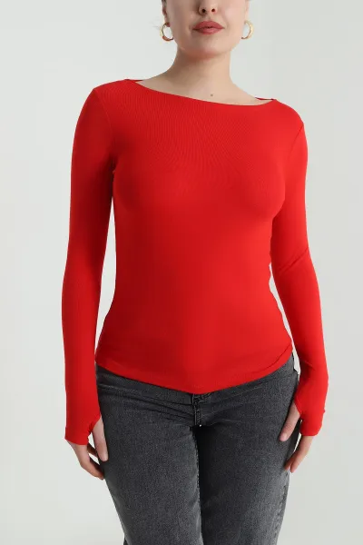 Kırmızı Buzzy Likralı Kadın Bluz 493731
