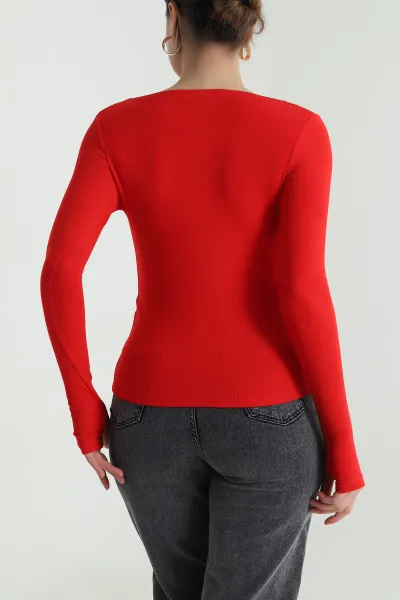 Kırmızı Buzzy Likralı Kadın Bluz 493731