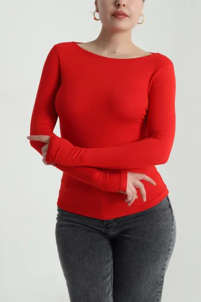 Kırmızı Buzzy Likralı Kadın Bluz 493731